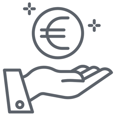Icon kaufmännische Unterstützung - Offene Hand mit Euro-Symbol